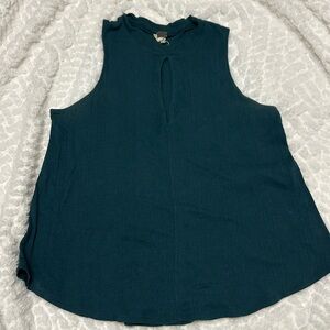 We The Free hunter green top with key hole neckline.